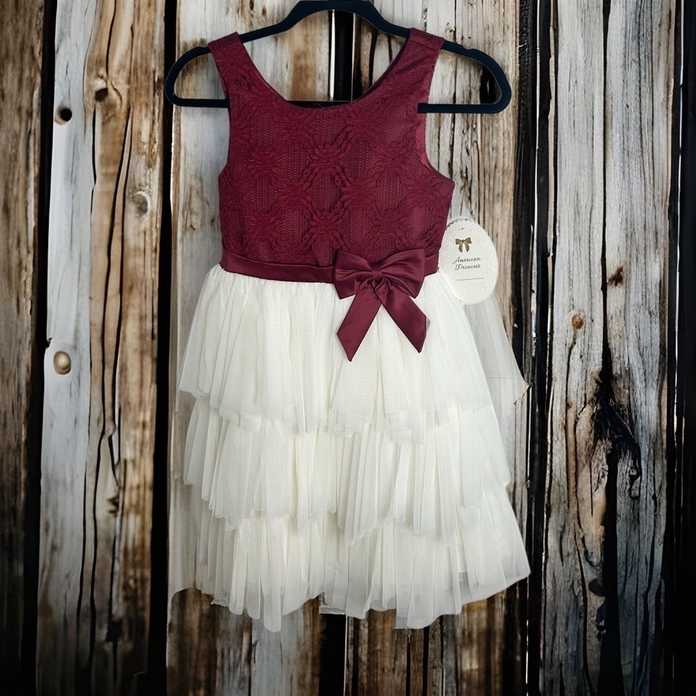 American Princess Burgundy Lace Dress NWT Sz 12 Red Tulle Layered Tiered Formal